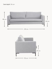 Sofa Luna (3-osobowa), Tapicerka: 100% poliester z certyfik, Stelaż: lite drewno bukowe, sklej, Nogi: metal galwanizowany, Szara tkanina, S 230 x G 95 cm