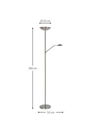 Großer Dimmbarer LED-Deckenfluter Zenith mit Leselampe, Lampenschirm: Metall, Lampenfuß: Metall, Chromfarben, H 180 cm