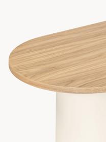 Owalny stolik kawowy z drewna Looi, Blat: płyta pilśniowa średniej , Stelaż: metal malowany proszkowo, Kremowobiały, jasne drewno naturalne, S 115 x G 37 cm