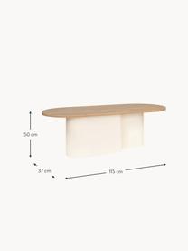 Table basse ovale en bois Looi, Blanc crème, bois clair, larg. 115 x prof. 37 cm