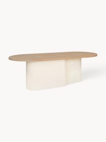 Table basse ovale en bois Looi, Blanc crème, bois clair, larg. 115 x prof. 37 cm