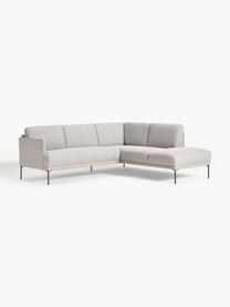 Ecksofa Fluente, Bezug: 80% Polyester, 20% Ramie , Gestell: Massives Kiefernholz, Füße: Metall, pulverbeschichtet, Webstoff Hellgrau, B 221 x T 200 cm, Eckteil links