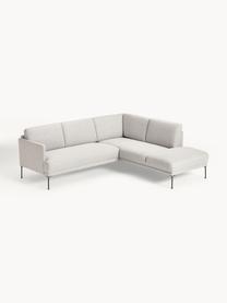 Ecksofa Fluente, Bezug: 80% Polyester, 20% Ramie , Gestell: Massives Kiefernholz, Füße: Metall, pulverbeschichtet, Webstoff Hellgrau, B 221 x T 200 cm, Eckteil links