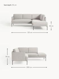 Sofa narożna Fluente, Tapicerka: 80% poliester, 20% ramia , Stelaż: lite drewno sosnowe z cer, Nogi: metal malowany proszkowo, Jasnoszara tkanina, S 221 x G 200 cm, lewostronna