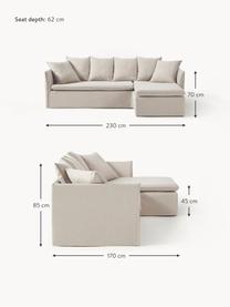 Divano angolare 3 posti Mila, Rivestimento: 100% poliestere Con 100.0, Struttura: legno di pino, fibra di l, Tessuto grigio chiaro, Larg. 230 x Alt. 85 cm, chaise longue a destra