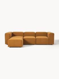 Modulares Samt-Sofa Lena (4-Sitzer) mit Hocker, Bezug: Samt (100 % Polyester) De, Gestell: Kiefernholz, Schichtholz,, Samt Ockergelb, B 284 x T 181 cm