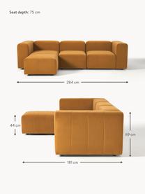 Canapé modulable 4 places en velours avec pouf Lena, Tissu ocre, larg. 284 x prof. 181 cm
