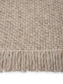 Handgeweven wollen vloerkleed Alvin in gevlekt taupe met franjes, Bovenzijde: 60% wol, 40% viscose, Onderzijde: 100% katoen Bij wollen vl, Taupe, gevlekt, B 120 x L 170 cm (maat S)