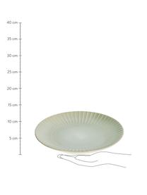 Keramik-Speiseteller Itziar mit Rillenstruktur, 2 Stück, Keramik, Hellgrün, Ø 27 x H 2 cm