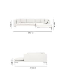 Ecksofa Emma, Bezug: Polyester 100.000 Scheuer, Gestell: Massives Kiefernholz, Füße: Metall, galvanisiert, Webstoff Cremeweiß, Füße Silber, B 302 x T 220 cm