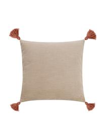 Ethno-kussenhoes Nouria met kwastjes en structuur-oppervlak, Terracotta, beige, B 50 x L 50 cm