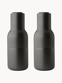 Salero y pimentero Bottle Grinder, 2 uds., Estructura: acero, latón y cepillado, Grinder: cerámica, Gris antracita, madera de nogal, Ø 8 x Al 21 cm