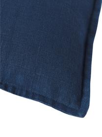 Linnen kussenhoes Leona met bies in marineblauw, 100% linnen, Marineblauw, B 30 x L 50 cm