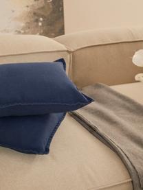 Housse de coussin lin bleu marine Lanya, 100 % pur lin, Bleu marine, larg. 30 x long. 50 cm