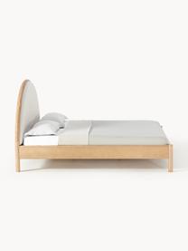 Drevená posteľ s čalúneným čelom Sean, Béžová, svetlé jaseňové drevo, Š 140 x D 200 cm