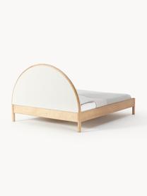 Cama de madera con cabecero tapizado Sean, Estructura: Madera maciza de fresno, , Patas: madera de fresno maciza E, Tejido beige, madera de fresno clara, An 140 x L 200 cm