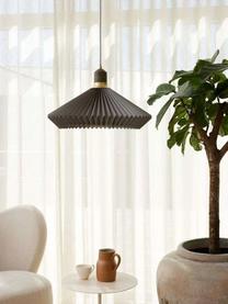 Hanglamp Paris, Ø 40 cm, Lampenkap: kunstvezel, Decoratie: eikenhout, gecoat metaal, Olijfgroen, Ø 40 x H 22 cm