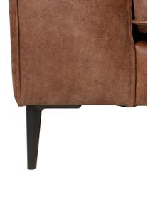 Leren bank Brett (3-zits) in bruin in industrieel design, Bekleding: glad runderleer, Frame: gelakt aluminium, Leer bruintinten, B 215 x D 90 cm
