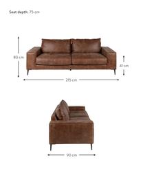 Sofa skórzana Brett (3-osobowa), Tapicerka: skóra bydlęca, gładka, Odcienie brązowego, S 215 x G 90 cm