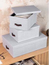 Aufbewahrungsboxen Inge, 3er-Set, Griffe: Leder, Graublau, Braun, Set mit verschiedenen Größen