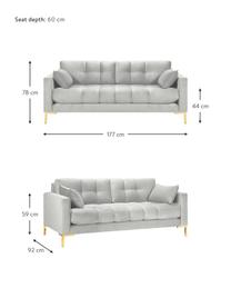 Sofa z aksamitu Mamaia (2-osobowa), Tapicerka: aksamit poliestrowy Dzięk, Stelaż: lite drewno sosnowe, skle, Nogi: metal lakierowany, Odcienie srebrnego, S 177 x G 92 cm