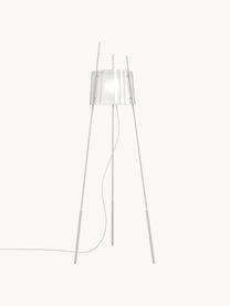 Lámpara de pie trípode soplada artesanalmente regulable Tyla, Estructura: acero, Pantalla: vidrio soplado artesanalm, Cable: plástico, Blanco, Al 165 cm