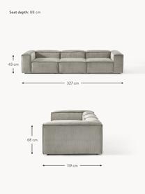 Modulares Sofa Lennon (4-Sitzer) aus Cord, Bezug: Cord (92 % Polyester, 8 %, Gestell: Massives Kiefernholz, Spe, Füße: Kunststoff Dieses Produkt, Cord Grau, B 327 x T 119 cm