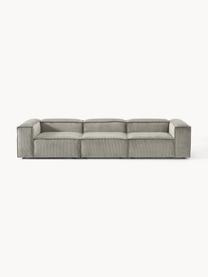 Modulares Sofa Lennon (4-Sitzer) aus Cord, Bezug: Cord (92 % Polyester, 8 %, Gestell: Massives Kiefernholz, Spe, Füße: Kunststoff Dieses Produkt, Cord Grau, B 327 x T 119 cm