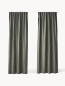 Ondoorzichtig gordijn Jensen met multiband, 2 stuks, 95% polyester, 5% nylon, Olijfgroen, B 130 x L 260 cm