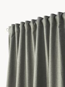 Rideaux opaques avec ruflette multiple Jensen, 2 pièces, 95 % polyester, 5 % nylon, Vert olive, larg. 130 x long. 260 cm