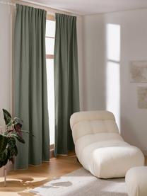 Rideaux opaques avec ruflette multiple Jensen, 2 pièces, 95 % polyester, 5 % nylon, Vert olive, larg. 130 x long. 260 cm