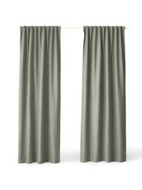 Rideaux opaques avec ruflette multiple Jensen, 2 pièces, 95 % polyester, 5 % nylon, Vert olive, larg. 130 x long. 260 cm