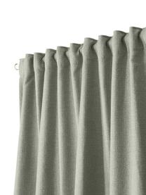 Rideaux opaques avec ruflette multiple Jensen, 2 pièces, 95 % polyester, 5 % nylon, Vert olive, larg. 130 x long. 260 cm