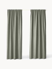 Rideaux opaques avec ruflette multiple Jensen, 2 pièces, 95 % polyester, 5 % nylon, Vert olive, larg. 130 x long. 260 cm