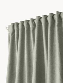 Rideaux opaques avec ruflette multiple Jensen, 2 pièces, 95 % polyester, 5 % nylon, Vert olive, larg. 130 x long. 260 cm