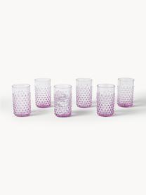 Set de vasos artesanales con relieves Hobnail, 6 uds., Vidrio, Lila, Ø 7 x Al 11 cm, 200 ml