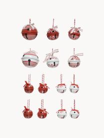 Adornos navideños Glocken, 14 uds., Figura: metal, Rojo, blanco, Set de diferentes tamaños