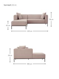 Ecksofa Carrie in Altrosa mit Metall-Füßen, Bezug: Polyester 50.000 Scheuert, Gestell: Spanholz, Hartfaserplatte, Füße: Metall, lackiert, Webstoff Altrosa, B 222 x T 180 cm