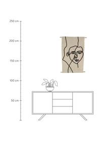 Dekoracja ścienna Face, Bawełna, drewno naturalne, Beżowy, czarny, S 70 x W 110 cm