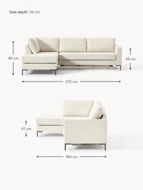 Schlafsofa Luna (3-Sitzer) mit Matratze, Bezug: 100 % Polyester Der strap, Gestell: Massives Buchenholz, Schi, Füße: Metall, galvanisiert Dies, Webstoff Off White, B 270 x T 184 cm, Eckteil rechts