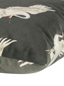 Housse de coussin en velours Crane, Vert, beige, noir, rouge