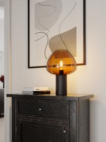 Tafellamp Cozy met kunstlederen voet, Lampenkap: glas, Lampvoet: kunstleer, Donkerbruin, zwart, Ø 29 x H 42 cm