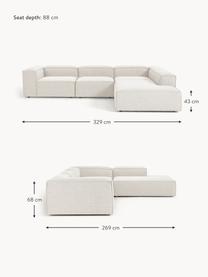 Narożna sofa modułowa Bouclé XL Lennon, Tapicerka: Bouclé (100% poliester) D, Stelaż: lite drewno sosnowe, skle, Nogi: tworzywo sztuczne Ten pro, Bouclé w odcieniu złamanej bieli, S 329 x G 269 cm, lewostronna