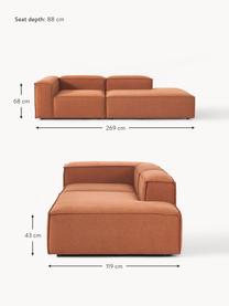 Chaise longue componibile Lennon, Rivestimento: poliestere Con 35.000 cic, Struttura: legno di pino massiccio, , Piedini: plastica Questo prodotto , Tessuto terracotta, Larg. 269 x Prof. 119 cm, schienale a sinistra