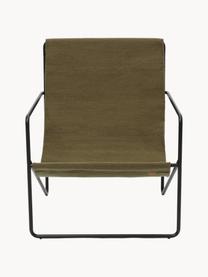 Fauteuil lounge Desert, Tissu vert olive, pieds noirs, larg. 63 x prof. 66 cm