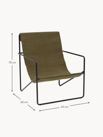 Fauteuil lounge Desert, Tissu vert olive, pieds noirs, larg. 63 x prof. 66 cm