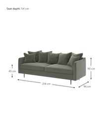 Sofa z aksamitu Esme (3-osobowa), Tapicerka: 100% aksamit poliestrowy, Stelaż: drewno liściaste, drewno , Nogi: metal powlekany Dzięki tk, Szary, S 214 x G 96 cm