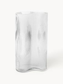 Vaso di design in vetro soffiato con rilievo millerighe Dawn, Vetro, Trasparente, Larg. 16 x Alt. 30 cm