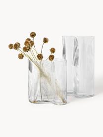 Mundgeblasene Design-Vase Dawn mit Rillenrelief, Glas, Transparent, B 16 x H 30 cm