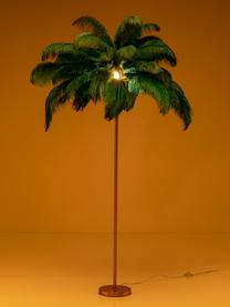 Vloerlamp Feather Palm, Lampenkap: struisvogelveren, Goudkleurig, groen, H 165 cm